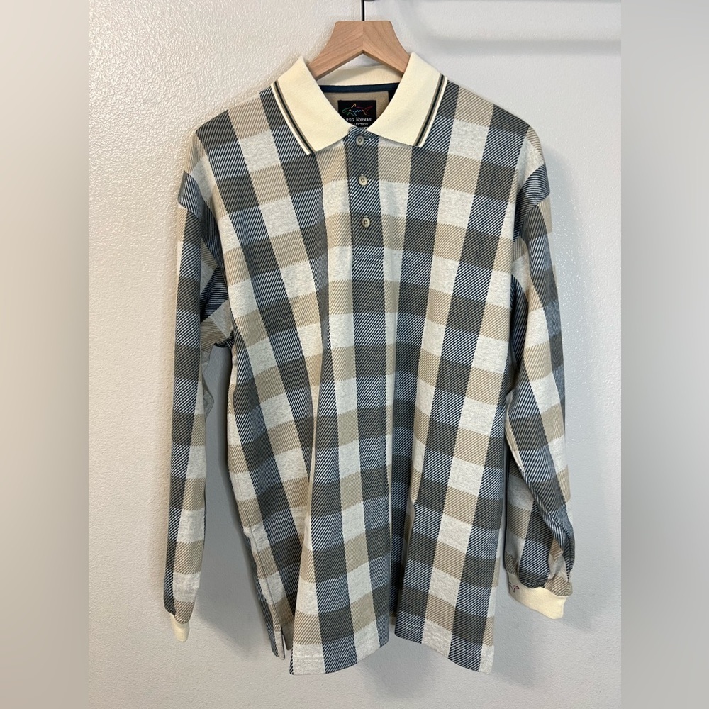 NWT Greg Norman Plaid Long Sleeve Polo Medium - Picture 1 of 9